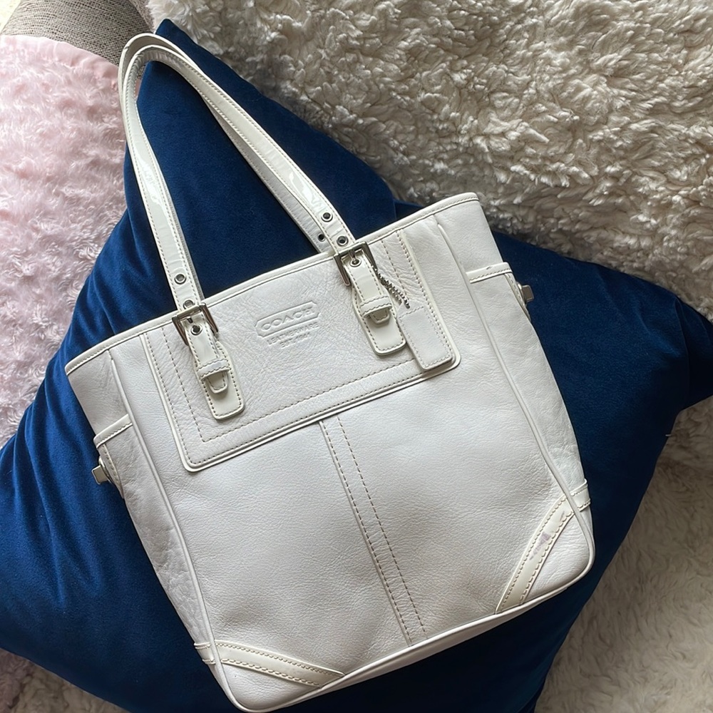 White Leather Coach Tote